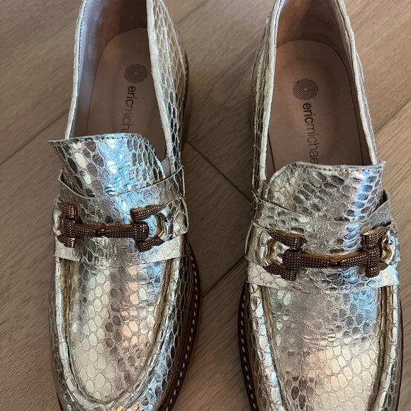 Eric Michael Gold Snakeskin Loafers - Picture 2 of 5